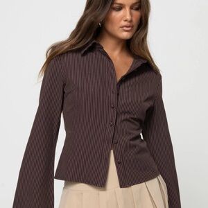 NWT Princess Polly Anni Pinstripe Shirt Brown